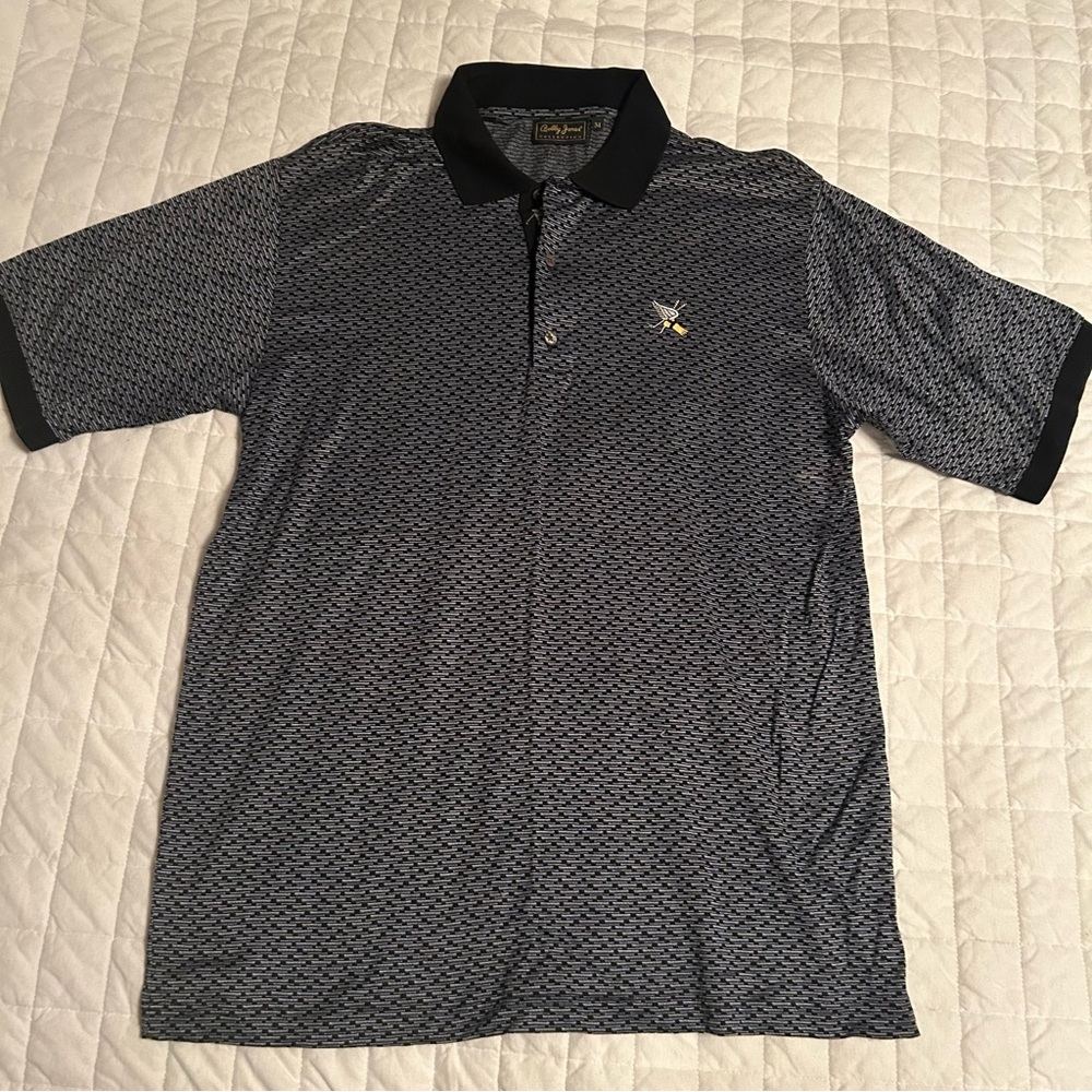 Bobby Jones Collection Men’s M Polo Shirt Black Winged Foot Golf Club Embroider